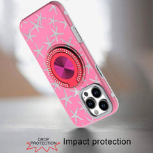 For iPhone 16 PRO MAX Case Printed Magnetic Bling Ring Stand + Tempered Glass