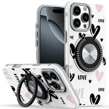 For iPhone 16 PRO MAX Case Printed Magnetic Bling Ring Stand + Tempered Glass