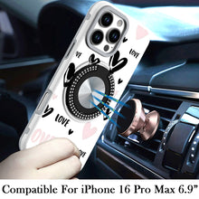 For iPhone 16 PRO MAX Case Printed Magnetic Bling Ring Stand + Tempered Glass