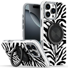 For iPhone 16 PRO MAX Case Printed Magnetic Bling Ring Stand + Tempered Glass