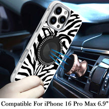 For iPhone 16 PRO MAX Case Printed Magnetic Bling Ring Stand + Tempered Glass