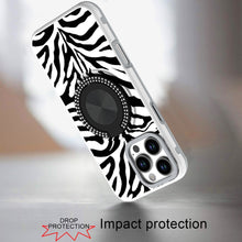 For iPhone 16 PRO MAX Case Printed Magnetic Bling Ring Stand + Tempered Glass