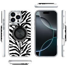 For iPhone 16 PRO MAX Case Printed Magnetic Bling Ring Stand + Tempered Glass