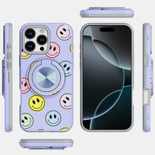 For iPhone 16 PRO MAX Case Printed Magnetic Bling Ring Stand + Tempered Glass