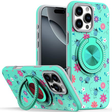 For iPhone 16 PRO MAX Case Printed Magnetic Bling Ring Stand + Tempered Glass