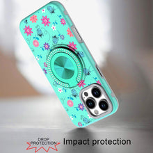For iPhone 16 PRO MAX Case Printed Magnetic Bling Ring Stand + Tempered Glass