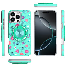 For iPhone 16 PRO MAX Case Printed Magnetic Bling Ring Stand + Tempered Glass