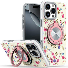 For iPhone 16 PRO MAX Case Printed Magnetic Bling Ring Stand + Tempered Glass