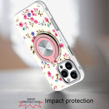 For iPhone 16 PRO MAX Case Printed Magnetic Bling Ring Stand + Tempered Glass