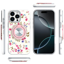 For iPhone 16 PRO MAX Case Printed Magnetic Bling Ring Stand + Tempered Glass
