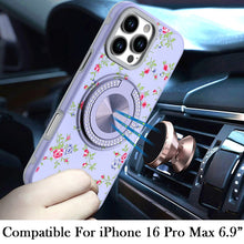 For iPhone 16 PRO MAX Case Printed Magnetic Bling Ring Stand + Tempered Glass