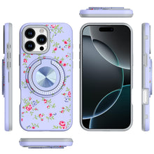 For iPhone 16 PRO MAX Case Printed Magnetic Bling Ring Stand + Tempered Glass
