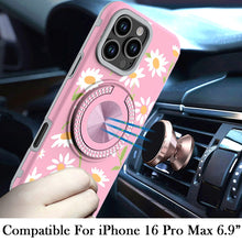 For iPhone 16 PRO MAX Case Printed Magnetic Bling Ring Stand + Tempered Glass