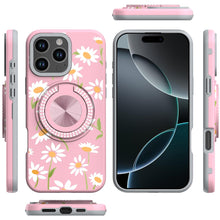 For iPhone 16 PRO MAX Case Printed Magnetic Bling Ring Stand + Tempered Glass
