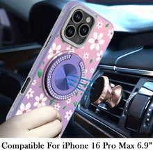 For iPhone 16 PRO MAX Case Printed Magnetic Bling Ring Stand + Tempered Glass