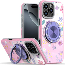 For iPhone 16 PRO MAX Case Printed Magnetic Bling Ring Stand + Tempered Glass