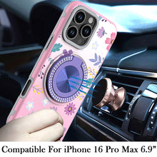 For iPhone 16 PRO MAX Case Printed Magnetic Bling Ring Stand + Tempered Glass