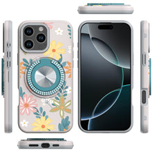 For iPhone 16 PRO MAX Case Printed Magnetic Bling Ring Stand + Tempered Glass