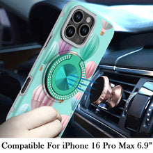 For iPhone 16 PRO MAX Case Printed Magnetic Bling Ring Stand + Tempered Glass