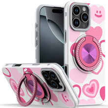 For iPhone 16 PRO MAX Case Printed Magnetic Bling Ring Stand + Tempered Glass