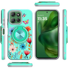 For Moto G Power 2025 Case Printed Magnetic Bling Ring Stand + Tempered Glass