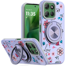 For Moto G Power 2025 Case Printed Magnetic Bling Ring Stand + Tempered Glass