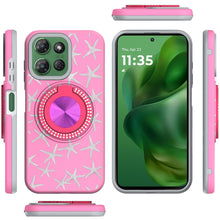 For Moto G Power 2025 Case Printed Magnetic Bling Ring Stand + Tempered Glass