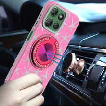 For Moto G Power 2025 Case Printed Magnetic Bling Ring Stand + Tempered Glass