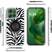 For Moto G Power 2025 Case Printed Magnetic Bling Ring Stand + Tempered Glass