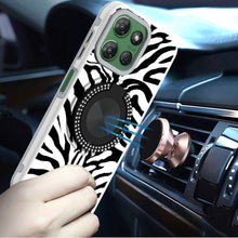 For Moto G Power 2025 Case Printed Magnetic Bling Ring Stand + Tempered Glass
