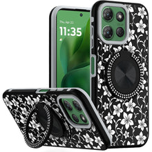 For Moto G Power 2025 Case Printed Magnetic Bling Ring Stand + Tempered Glass