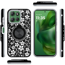 For Moto G Power 2025 Case Printed Magnetic Bling Ring Stand + Tempered Glass