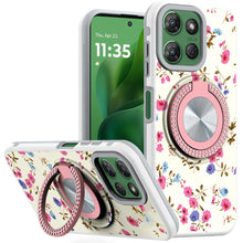 For Moto G Power 2025 Case Printed Magnetic Bling Ring Stand + Tempered Glass
