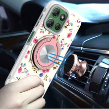 For Moto G Power 2025 Case Printed Magnetic Bling Ring Stand + Tempered Glass