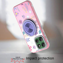 For Moto G Power 2025 Case Printed Magnetic Bling Ring Stand + Tempered Glass