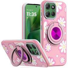 For Moto G Power 2025 Case Printed Magnetic Bling Ring Stand + Tempered Glass