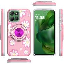 For Moto G Power 2025 Case Printed Magnetic Bling Ring Stand + Tempered Glass
