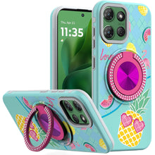 For Moto G Power 2025 Case Printed Magnetic Bling Ring Stand + Tempered Glass