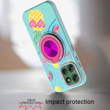 For Moto G Power 2025 Case Printed Magnetic Bling Ring Stand + Tempered Glass