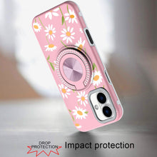 For iPhone 16 Plus 6.7in Case Printed Magnetic Bling Ring Stand + Tempered Glass