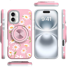 For iPhone 16 Plus 6.7in Case Printed Magnetic Bling Ring Stand + Tempered Glass