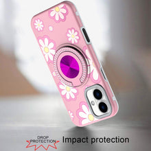For iPhone 16 Plus 6.7in Case Printed Magnetic Bling Ring Stand + Tempered Glass