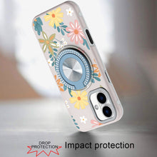 For iPhone 16 Plus 6.7in Case Printed Magnetic Bling Ring Stand + Tempered Glass