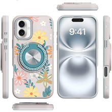 For iPhone 16 Plus 6.7in Case Printed Magnetic Bling Ring Stand + Tempered Glass