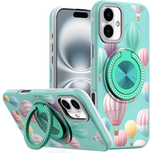 For iPhone 16 Plus 6.7in Case Printed Magnetic Bling Ring Stand + Tempered Glass