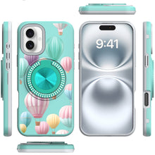 For iPhone 16 Plus 6.7in Case Printed Magnetic Bling Ring Stand + Tempered Glass