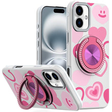 For iPhone 16 Plus 6.7in Case Printed Magnetic Bling Ring Stand + Tempered Glass