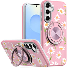For Samsung S25+/S24+ Case Printed Magnetic Bling Ring Stand + Tempered Glass