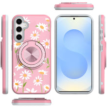 For Samsung S25+/S24+ Case Printed Magnetic Bling Ring Stand + Tempered Glass
