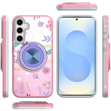 For Samsung S25+/S24+ Case Printed Magnetic Bling Ring Stand + Tempered Glass